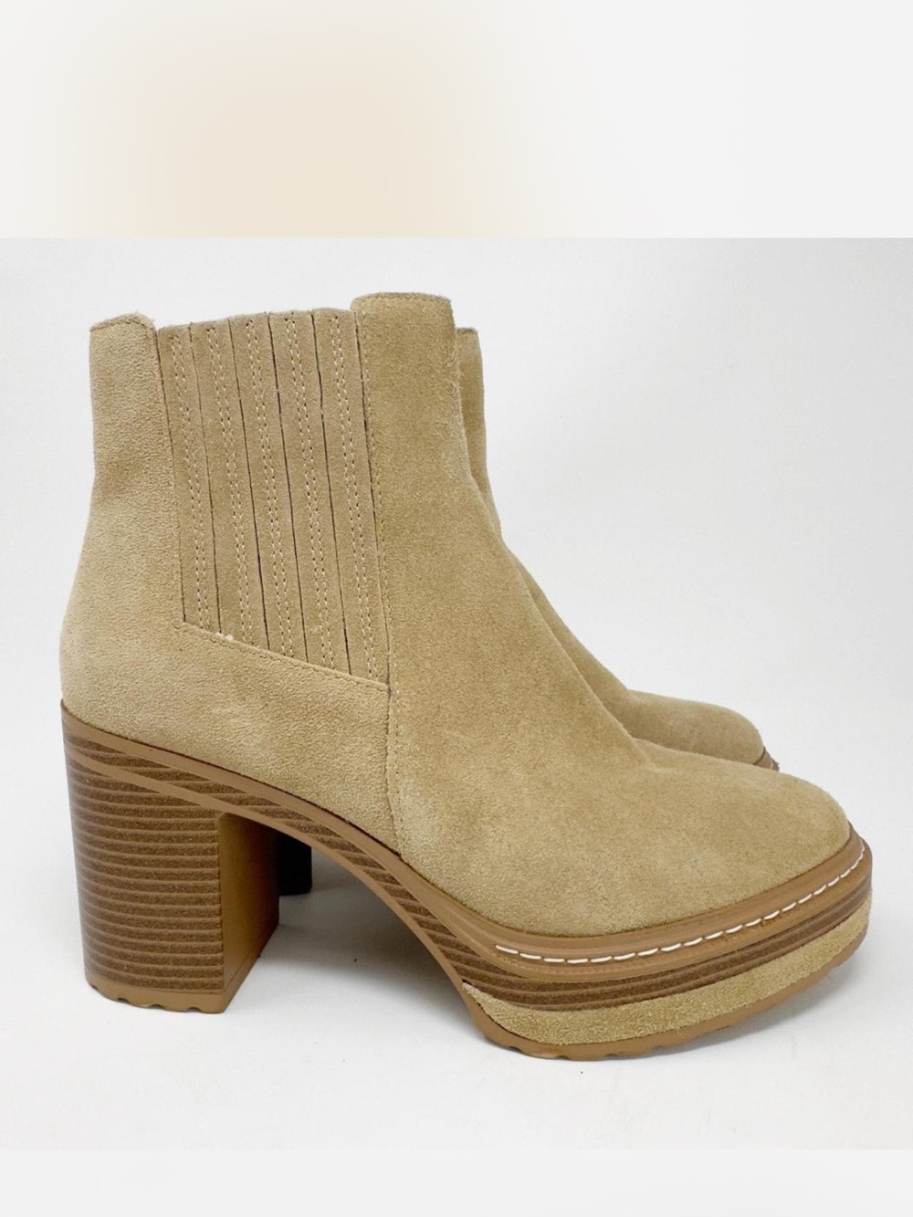 Steve Madden Beige Suede Platform Chelsea Ankle Boots